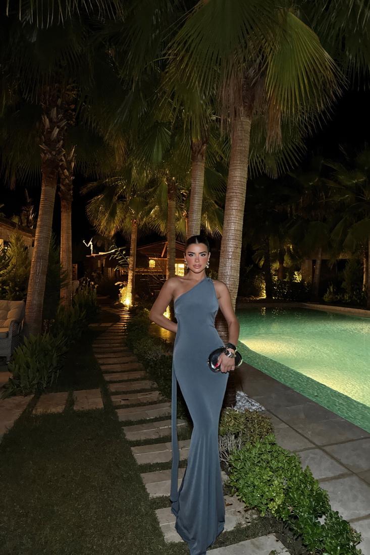 Antrasit Milana Sırt Dekolteli Elbise ATE-1287 - EYYO