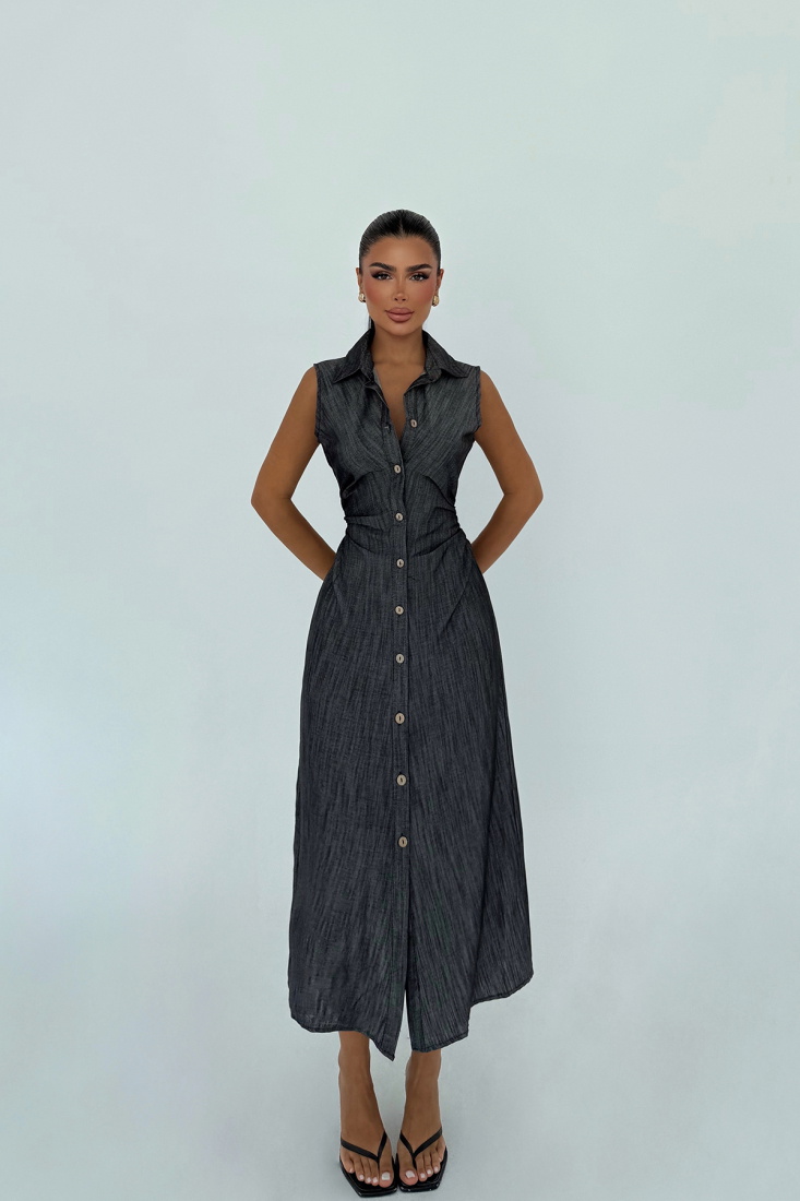 Antrasit Lyza Uzun Düğmeli Elbise ATE-3232 - EYYO