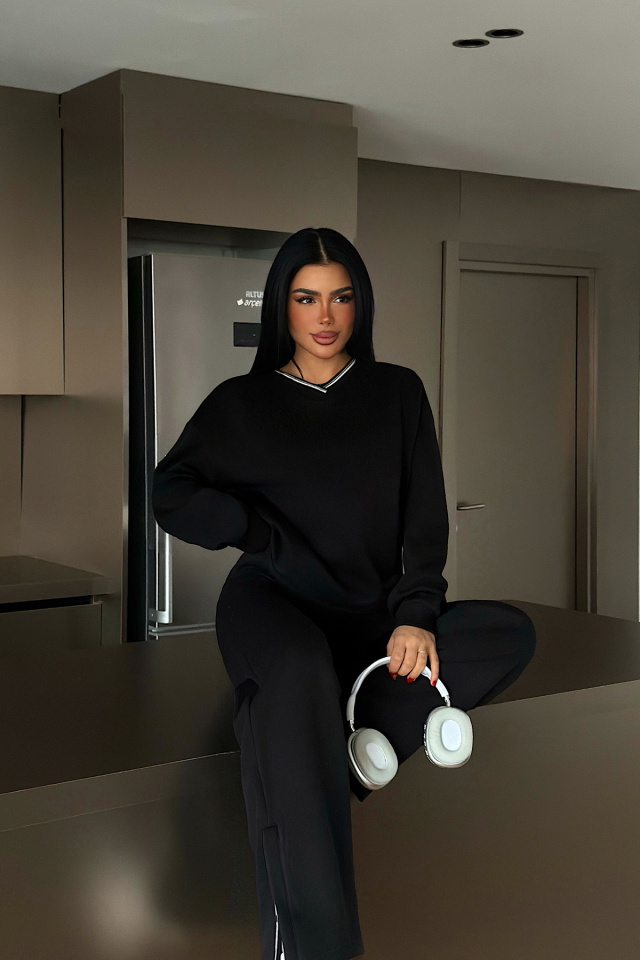 Siyah Kassel Eşofman Takımı ATE-4281 - 2