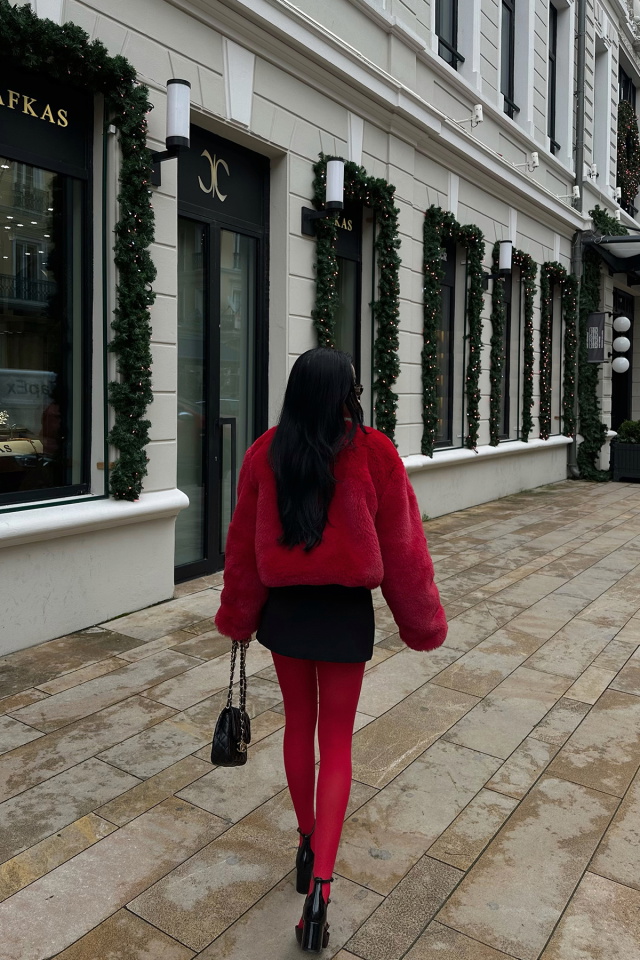 Aria Kırmızı Peluş Kısa Kürk ATE-0649 - 6