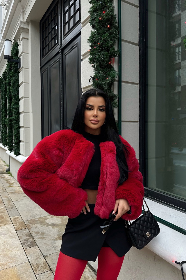 Aria Kırmızı Peluş Kısa Kürk ATE-0649 - 2