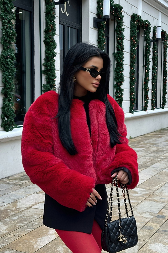 Aria Kırmızı Peluş Kısa Kürk ATE-0649 - 4