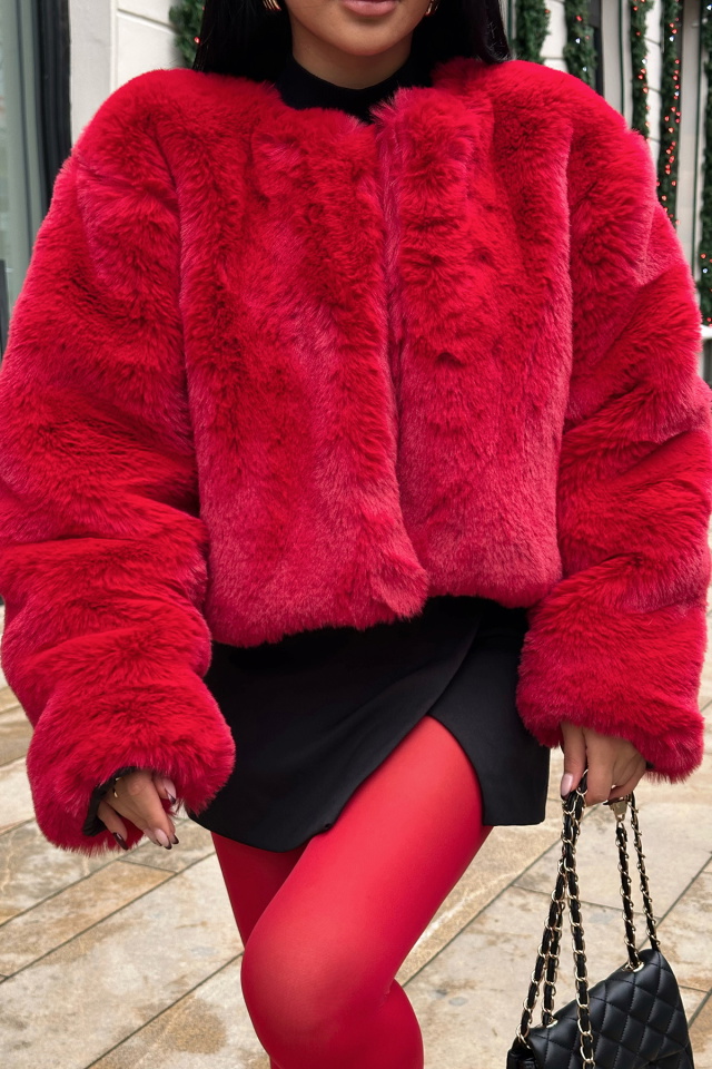 Aria Kırmızı Peluş Kısa Kürk ATE-0649 - 3