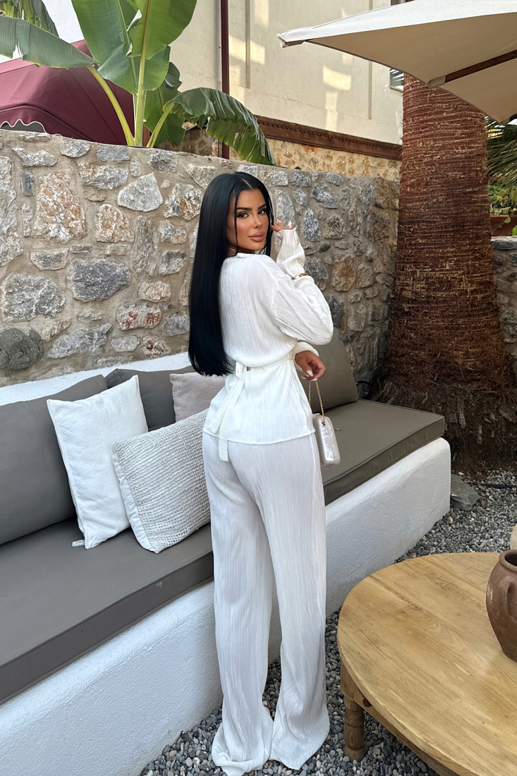  Beyaz Valerie Pantolonlu Takım ATE-1147 - EYYO