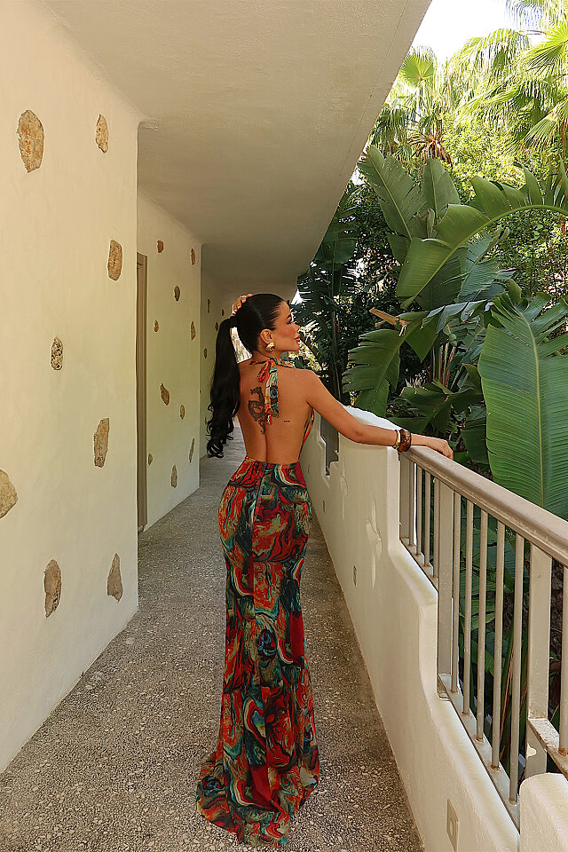 Batik Desen Askılı Uzun Elbise ATE-4958 - 5