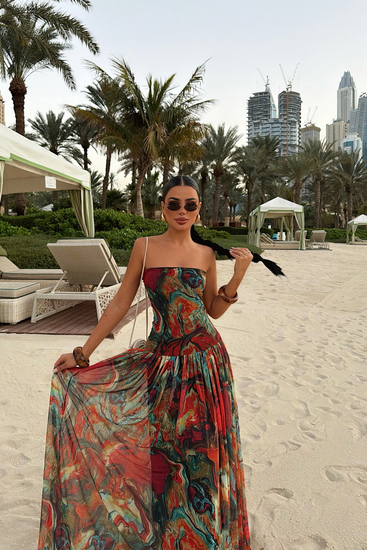 Batik Desen Askılı Uzun Elbise ATE-4963 - EYYO