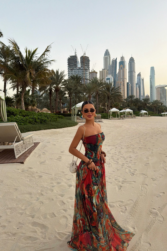 Batik Desen Askılı Uzun Elbise ATE-4963 - 4