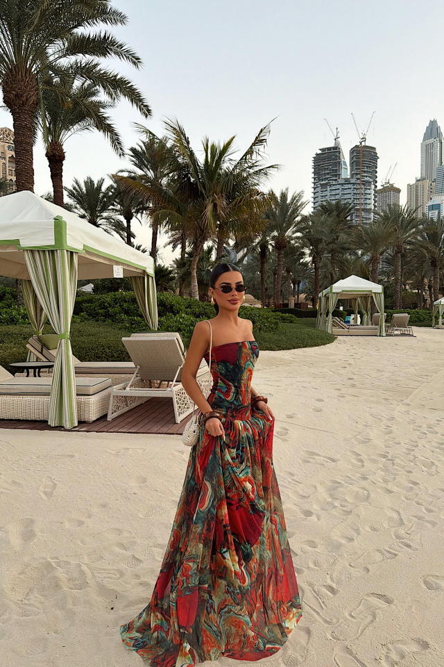 Batik Desen Askılı Uzun Elbise ATE-4963 - 5