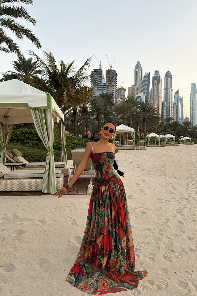 Batik Desen Askılı Uzun Elbise ATE-4963 