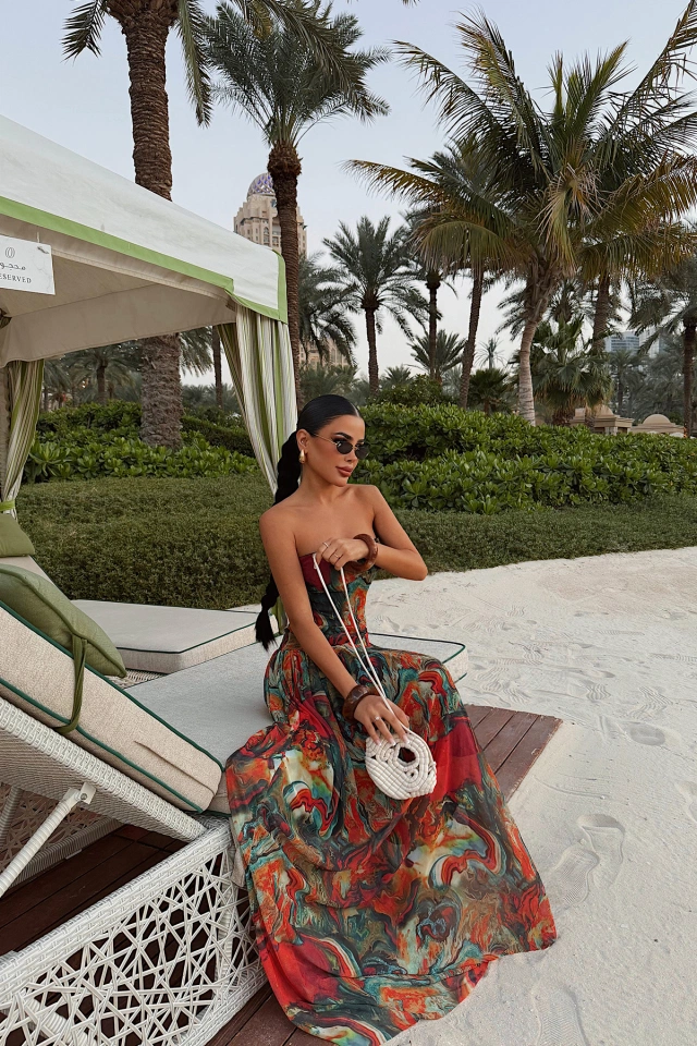 Batik Desen Askılı Uzun Elbise ATE-4963 - 2