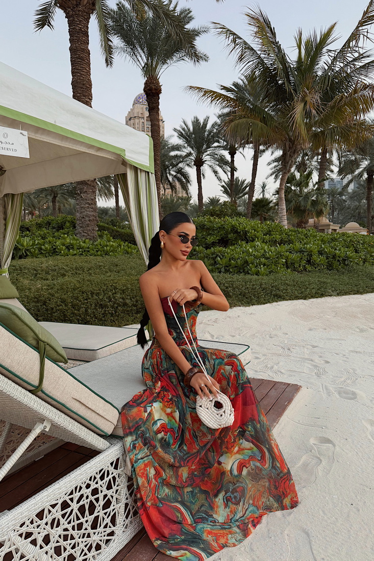 Batik Desen Askılı Uzun Elbise ATE-4963 - EYYO