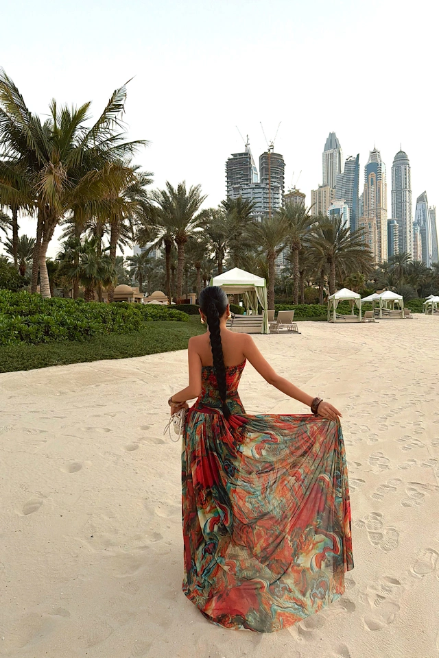 Batik Desen Askılı Uzun Elbise ATE-4963 - 6