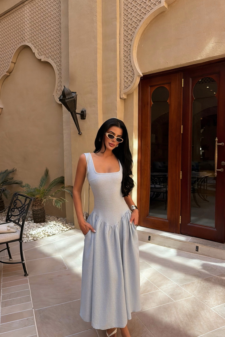 Bebe Mavisi Clemmie Keten Elbise ATE-4749 - EYYO