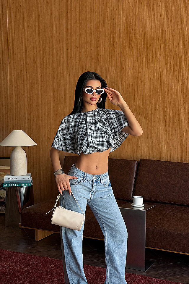 Bebe Mavisi Pötikareli Crop Top ATE-5492 - 3