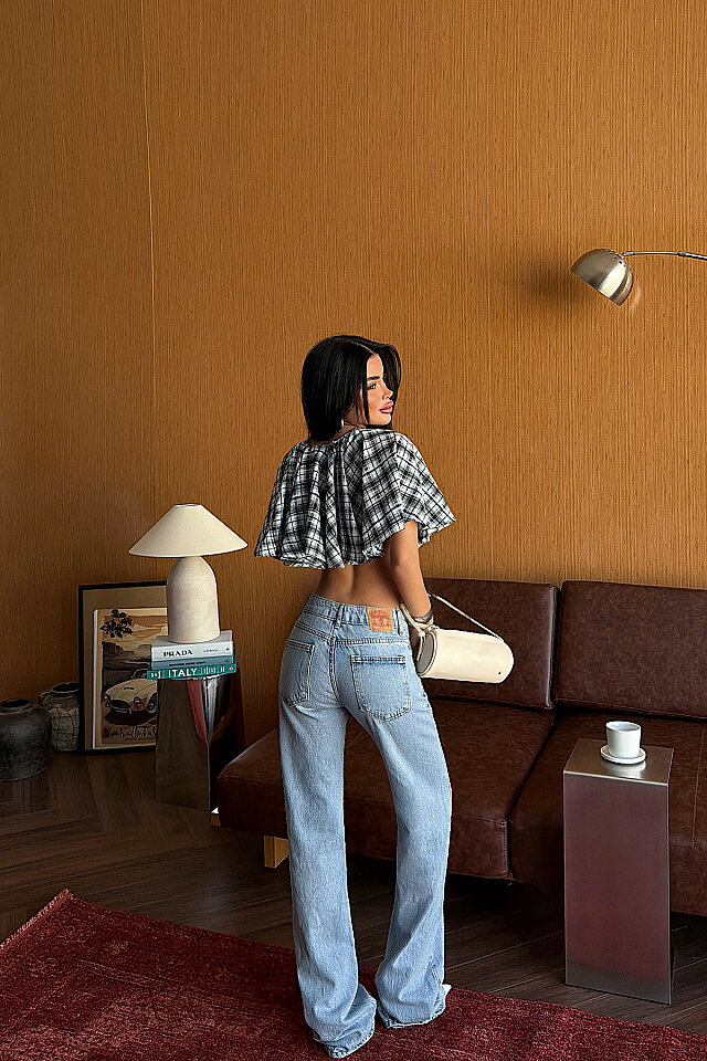 Bebe Mavisi Pötikareli Crop Top ATE-5492 - 4