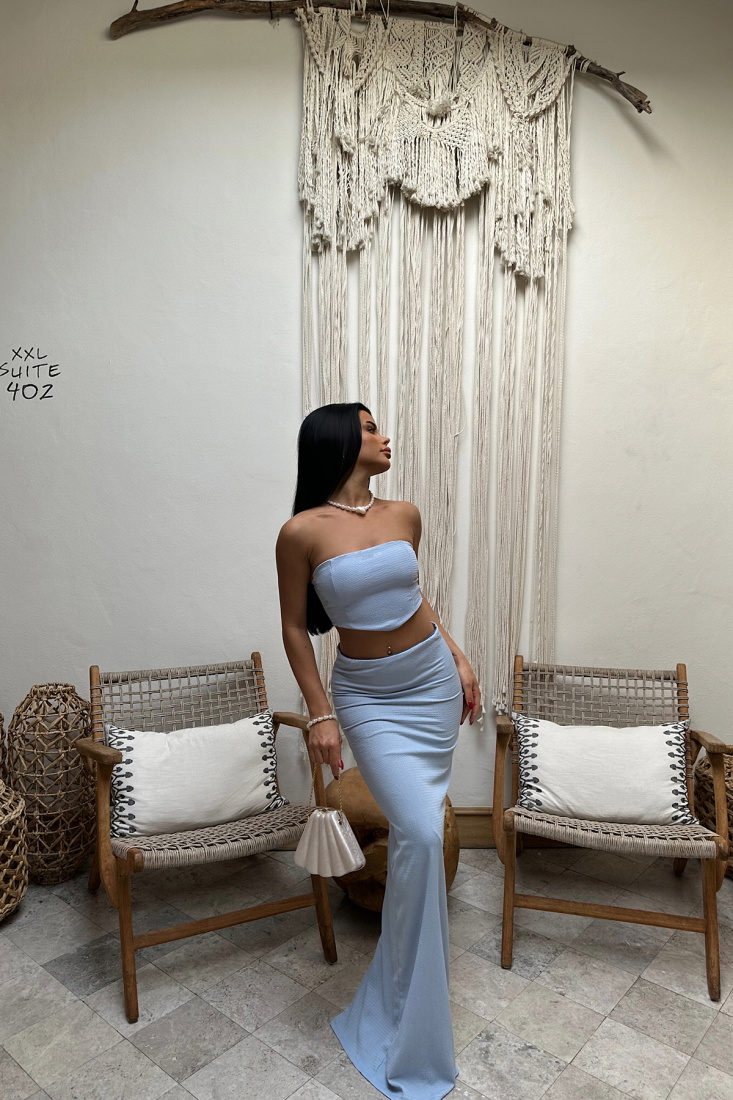 Bebe Mavisi Yırtmaç Detay Etekli Takım ATE8270 - EYYO