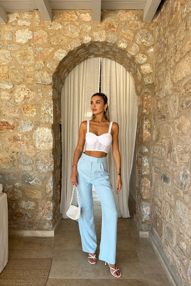 Bebe Mavisi Yüksek Bel Pantolon ATE8082