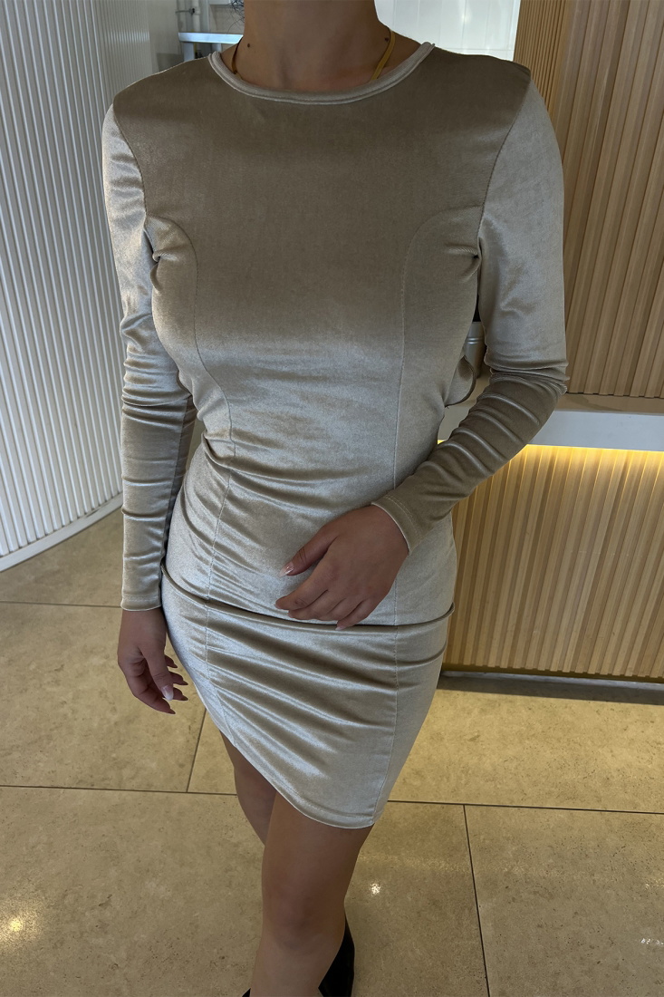 Beige Back Detail Dress ATE2869 - EYYO