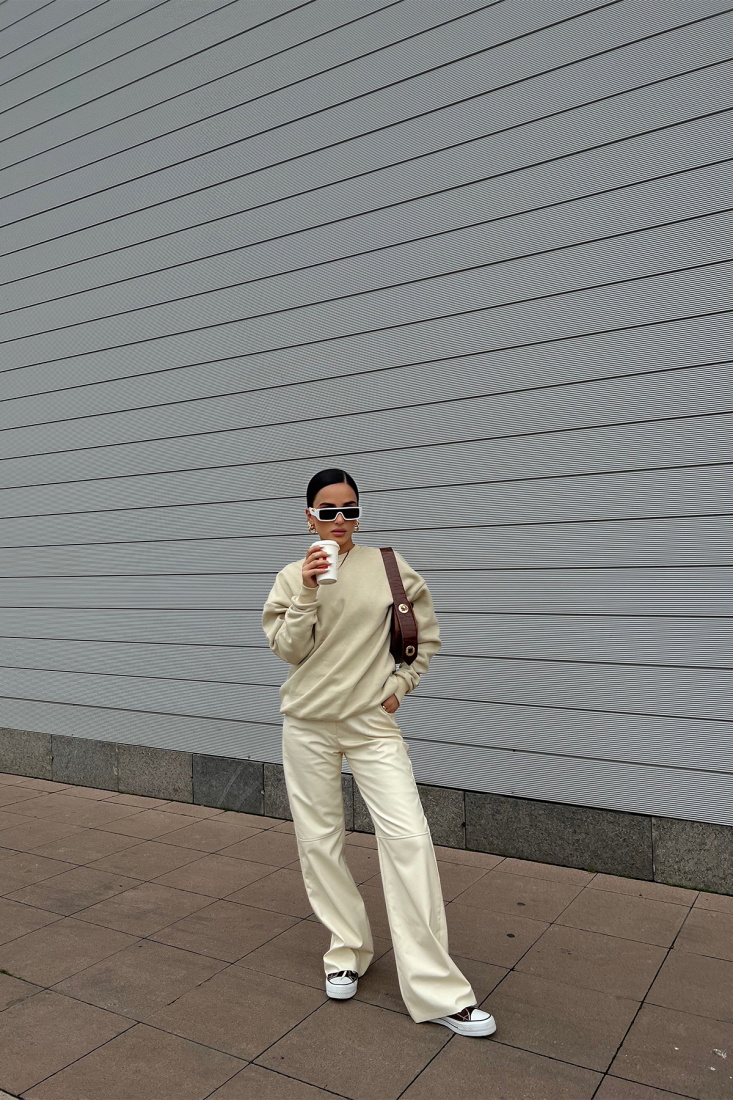 Beige Back Printed Sweat ATE2456 - EYYO