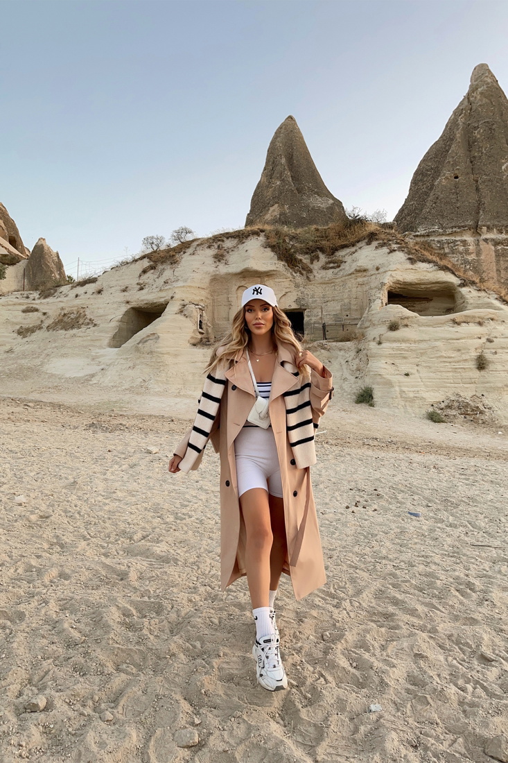 Beige Belted Sleeve Trenchcoat ATE1743 - EYYO TOPTAN