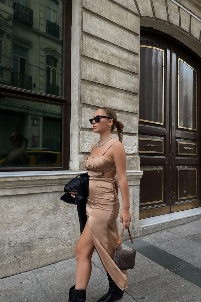 Beige Both Side Open Dress ATE2032 - 1