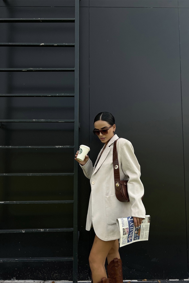 Beige Double Brested Collar Jacket ATE2058 - 4
