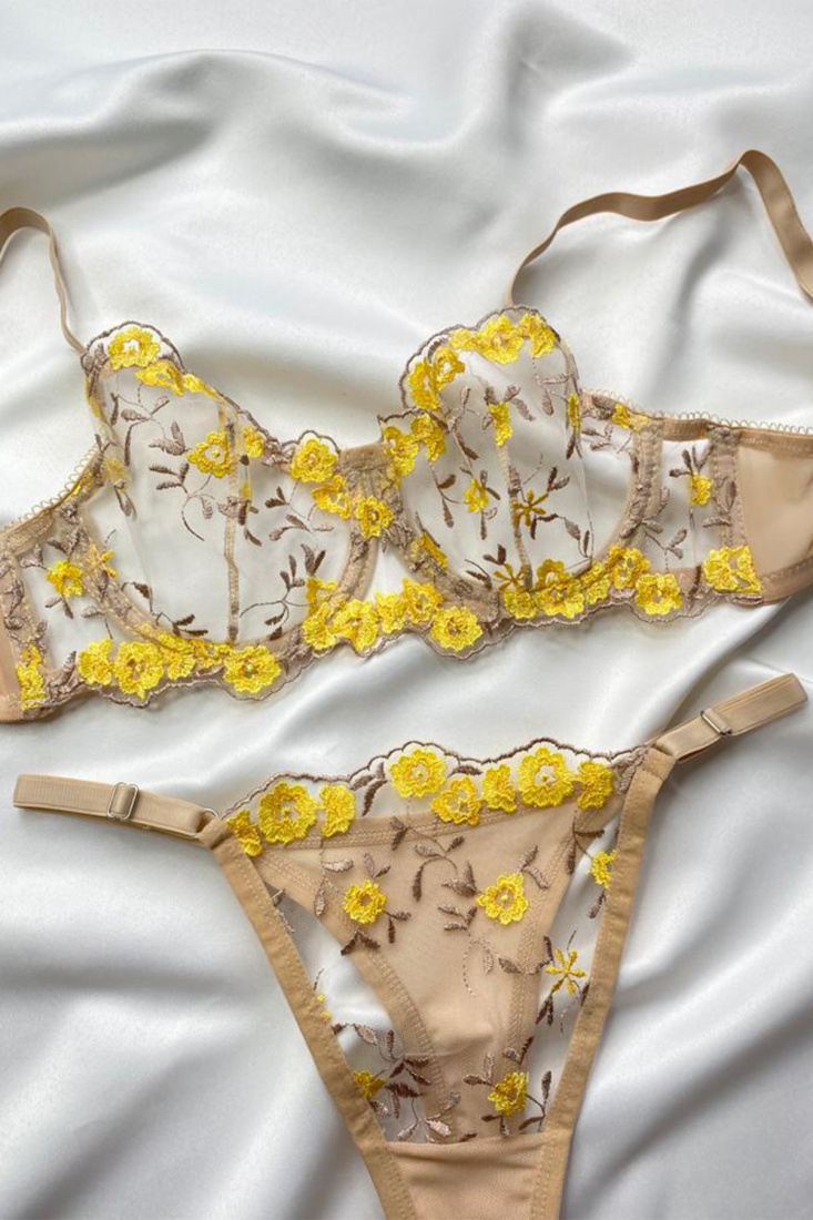 Beige Floral Pattern Underwear AATE6876 - EYYO