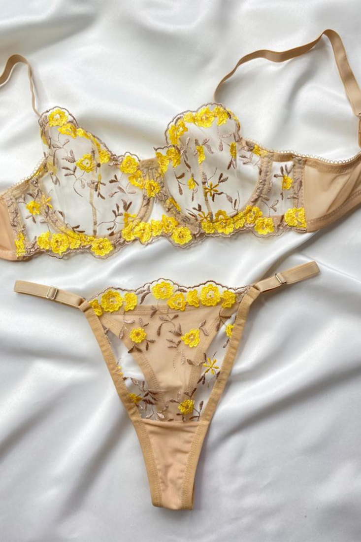 Beige Floral Pattern Underwear ATE6876 - EYYO