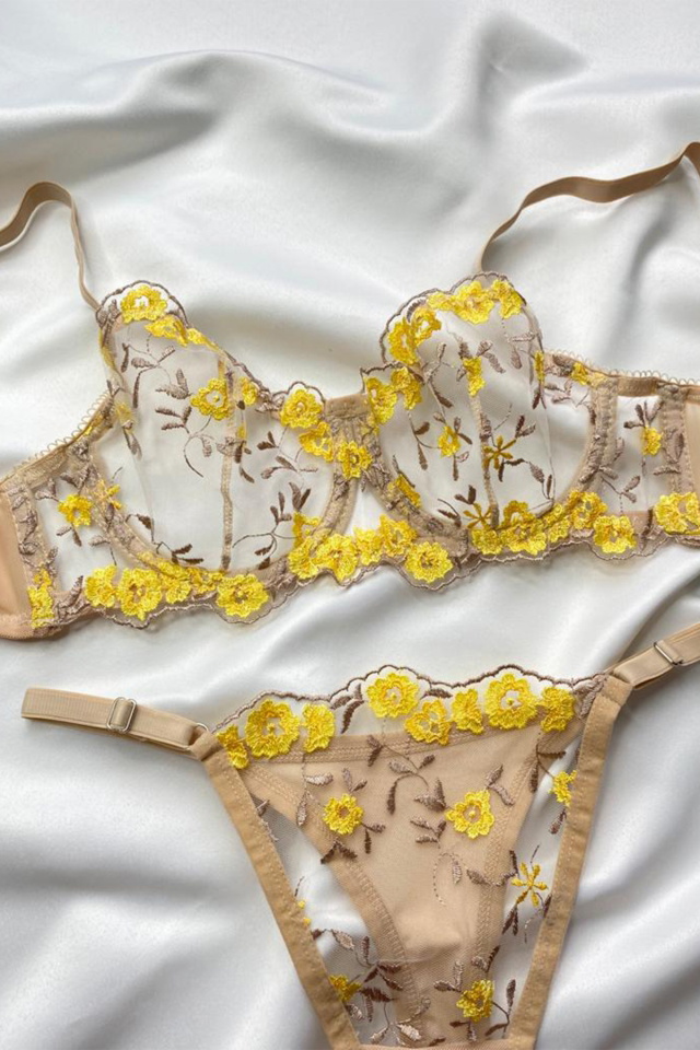 Beige Floral Pattern Underwear ATE6876 - 4