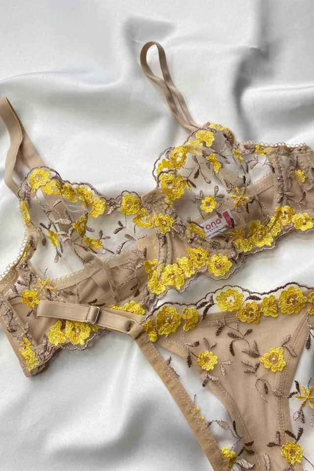 Beige Floral Pattern Underwear ATE6876 - 1