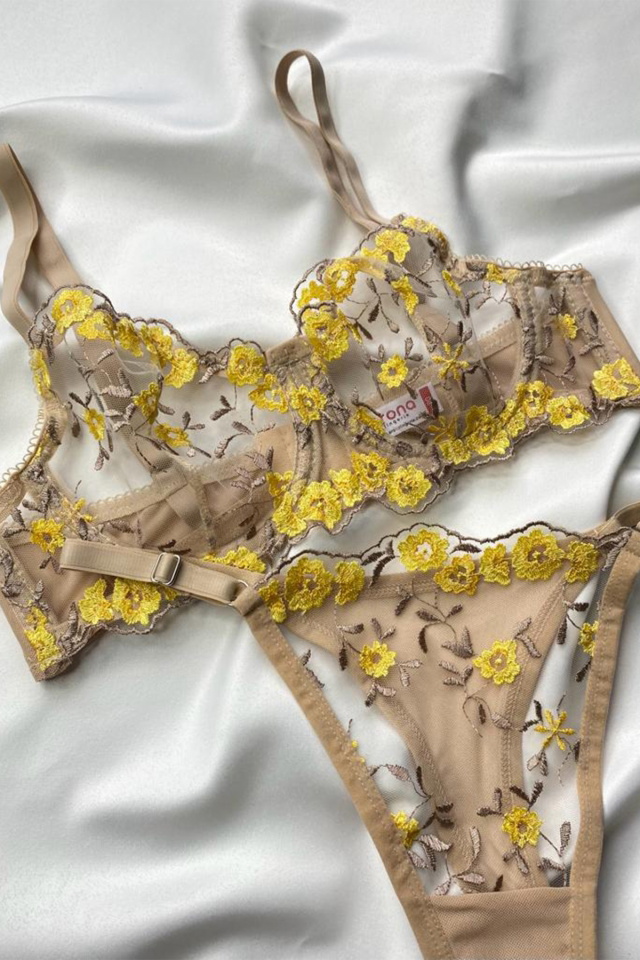 Beige Floral Pattern Underwear ATE6876 - 5
