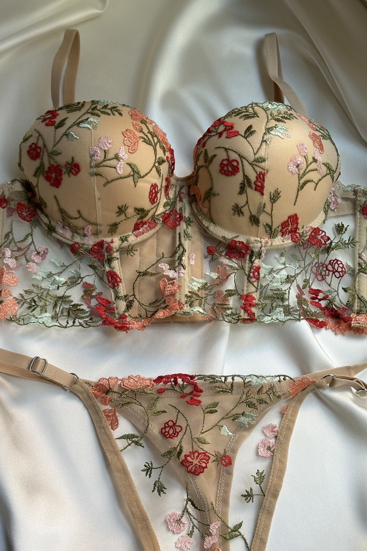 Beige Flower Detail Underwear ATE-1668 - EYYO