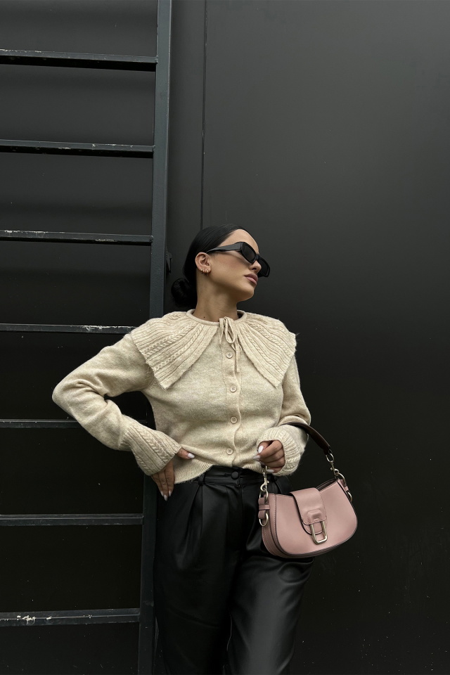 Beige Front Laced Cardigan ATE2076 - 1