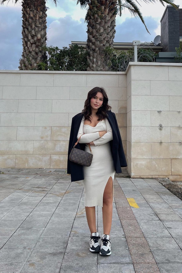 Beige Heart Collar Slit Detail Dress ATE2089 - 2