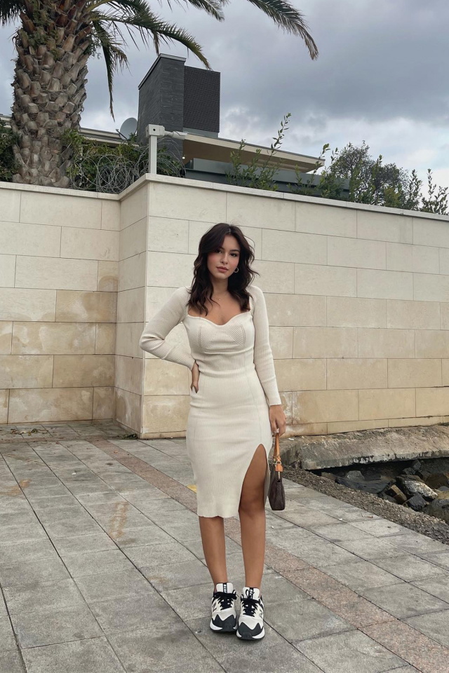 Beige Heart Collar Slit Detail Dress ATE2089 - 4