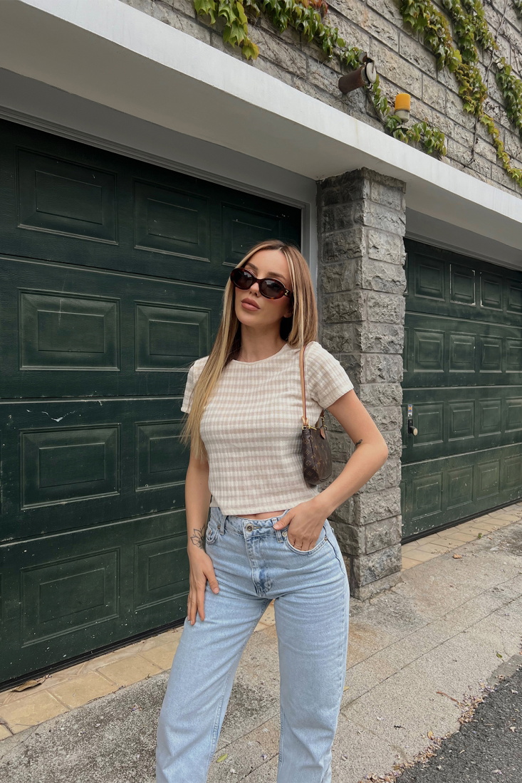 Beige Knitting Crop Top ATE6831 - EYYO