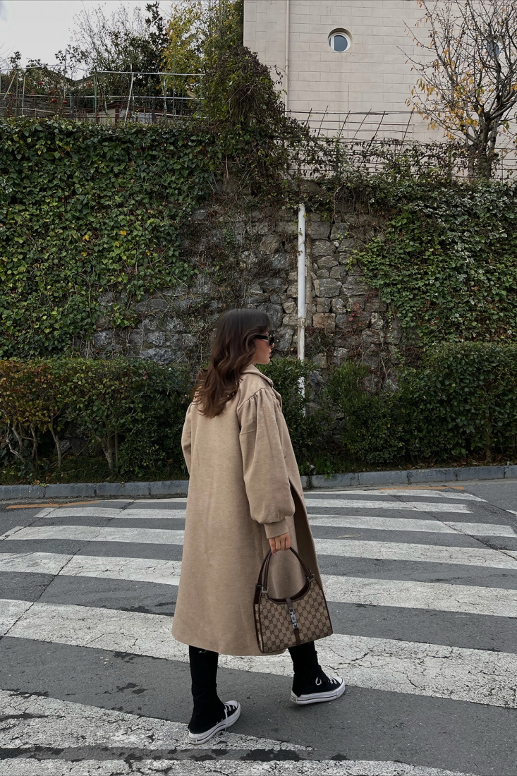 Beige Oversize Double Breasted Collar Coat ATE2643 - EYYO