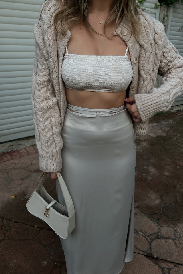 Beige Sateen Maxi Skirt ATE2008 - 6