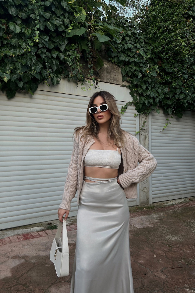 Beige Sateen Maxi Skirt ATE2008 - 7