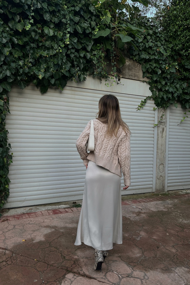 Beige Sateen Maxi Skirt ATE2008 - 8