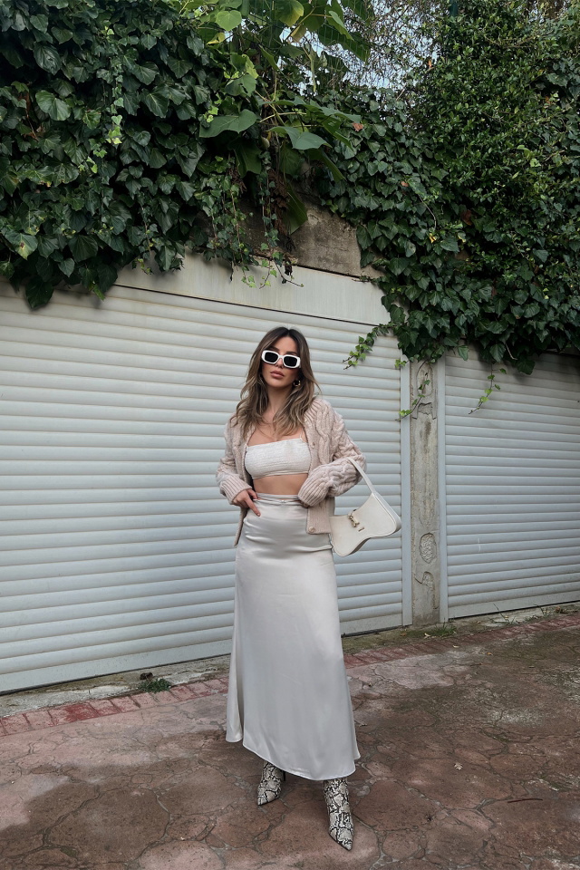 Beige Sateen Maxi Skirt ATE2008 - 5