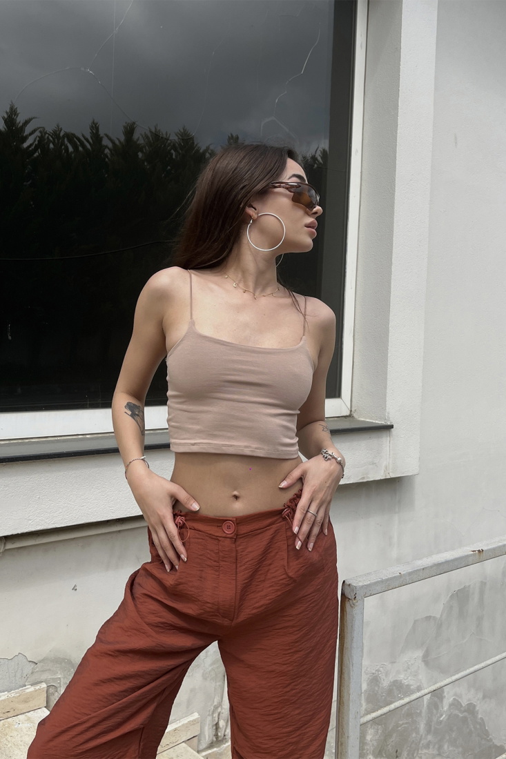 Beige Thin Strapped Crop Top ATE6705 - EYYO