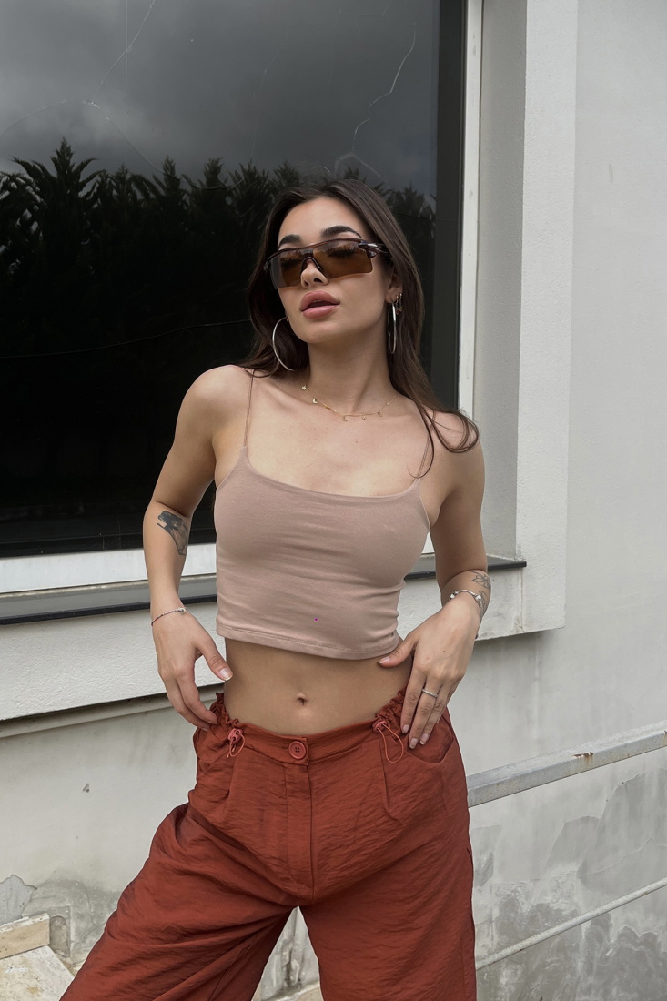 Beige Thin Strapped Crop Top ATE6705 - EYYO