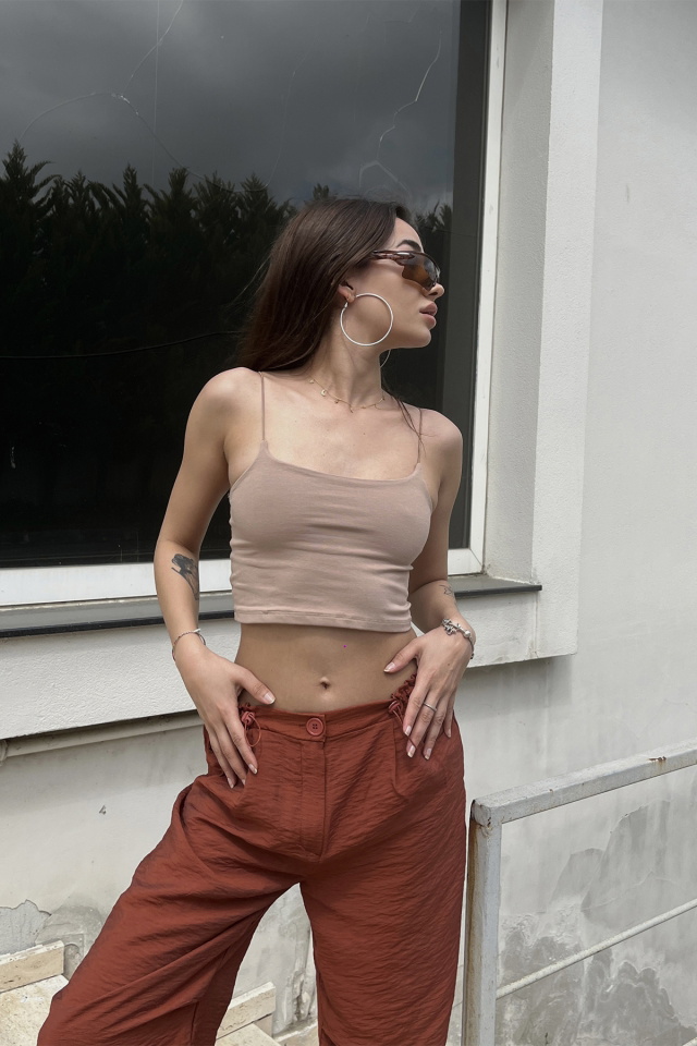 Beige Thin Strapped Crop Top ATE6705 - 2