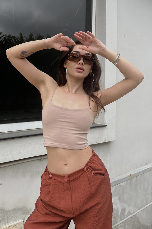 Beige Thin Strapped Crop Top ATE6705 - 4