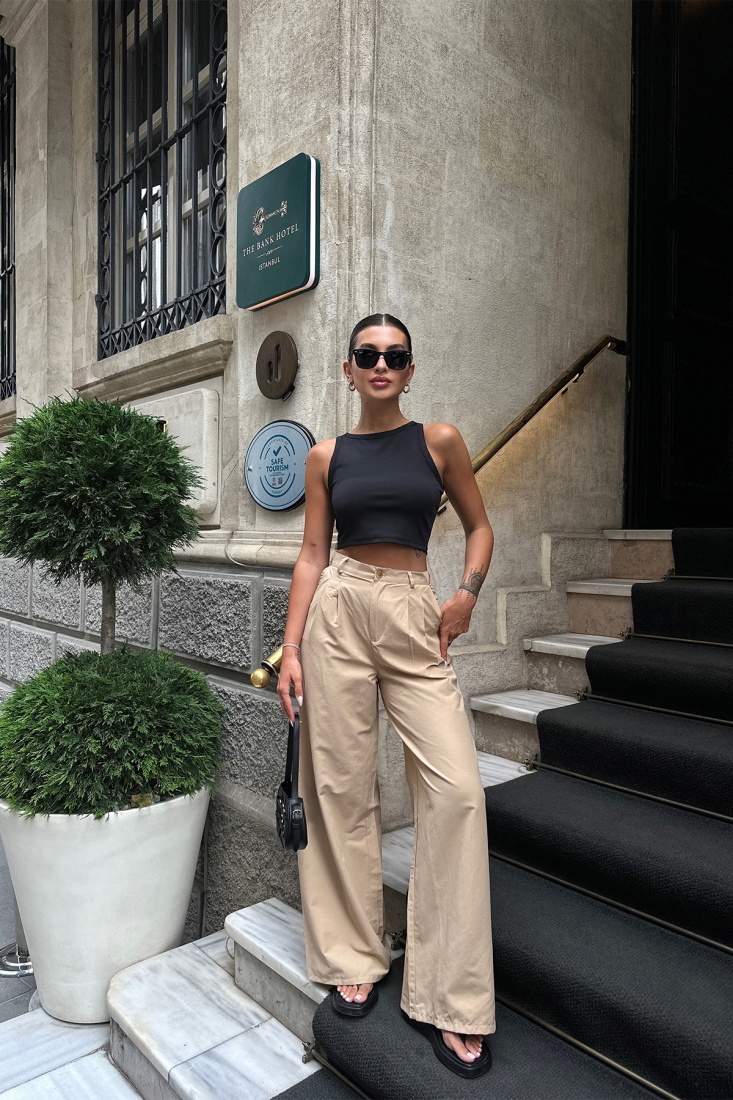 Beige Wide Leg Pants ATE7124 - EYYO