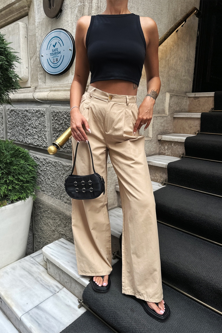 Beige Wide Leg Pants ATE7124 - EYYO