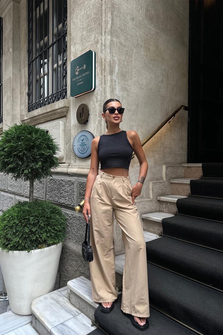 Beige Wide Leg Pants ATE7124 - EYYO