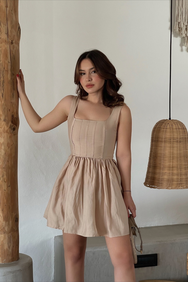 Beige Strapped Mini Dress ATE1245 - 6
