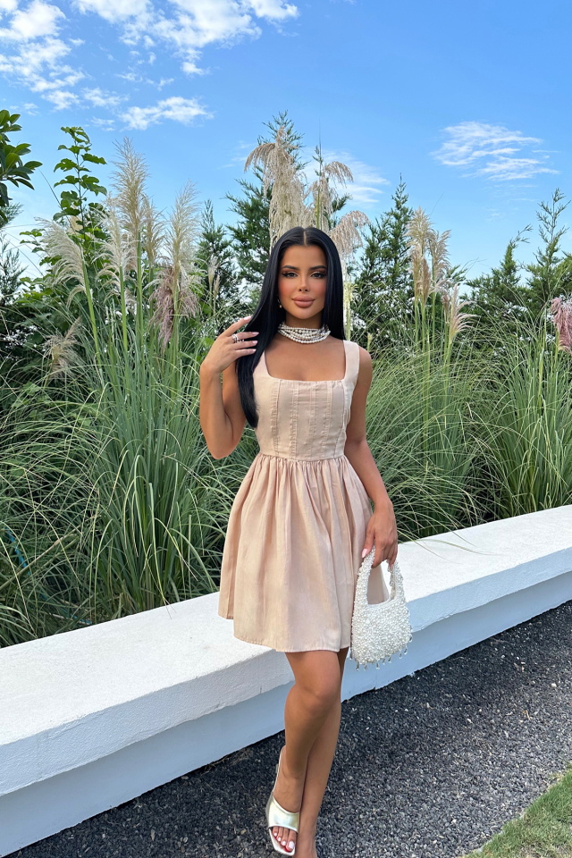 Beige Strapped Mini Dress ATE1245 - 1